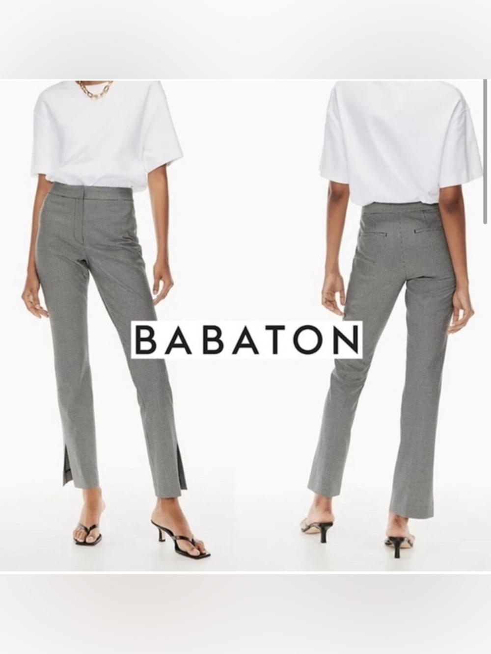 NWT Babaton Numero Slim Straight Ankle Pants black & white herringbone Sz 12